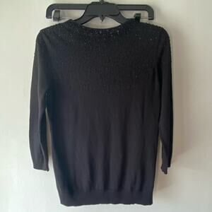 Black Wool Cotton 3/4 Sleeve Sweater Top SZ S/M Beaded‎ Soft CLASSIC Holiday